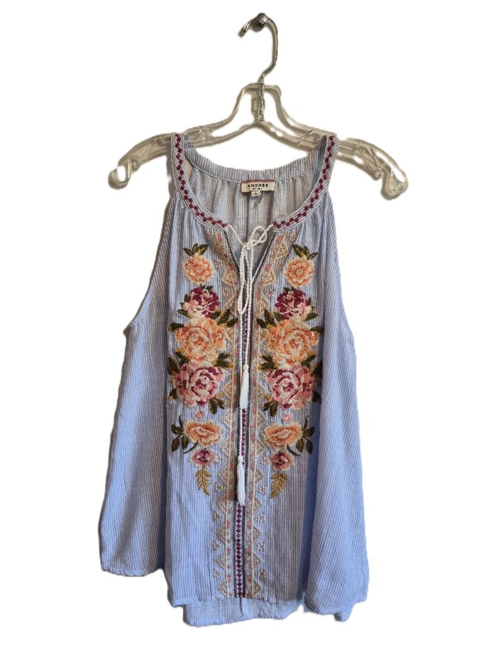 Audree By Unit High Neck Floral Flowy Embroidered Blouse